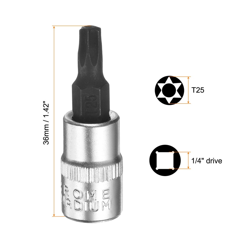 3pcs T25 Torx Bit Socket 1/4" Square Drive Extension Impact Bit, Black