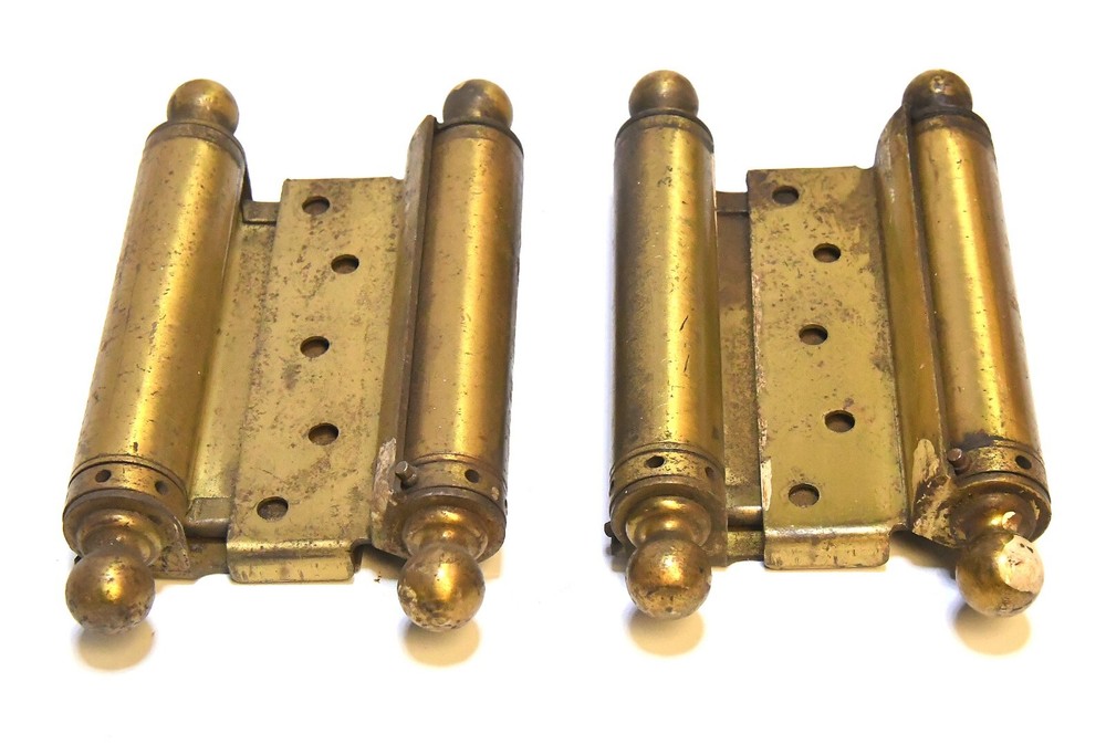 2 LARGE MATCHING VINTAGE SPRING HINGE SET BRASS FINISH