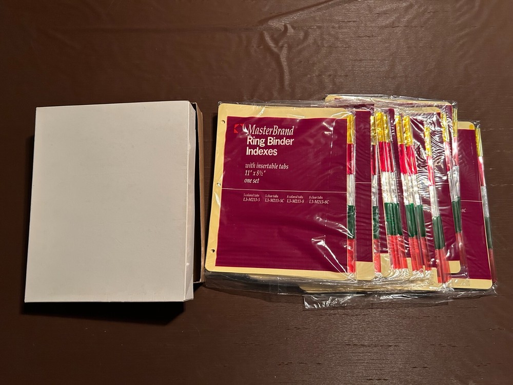 3 Ring Binder Indexes - Colored Tab Organizers / 5 Tab - MasterBrand - 19 Sets