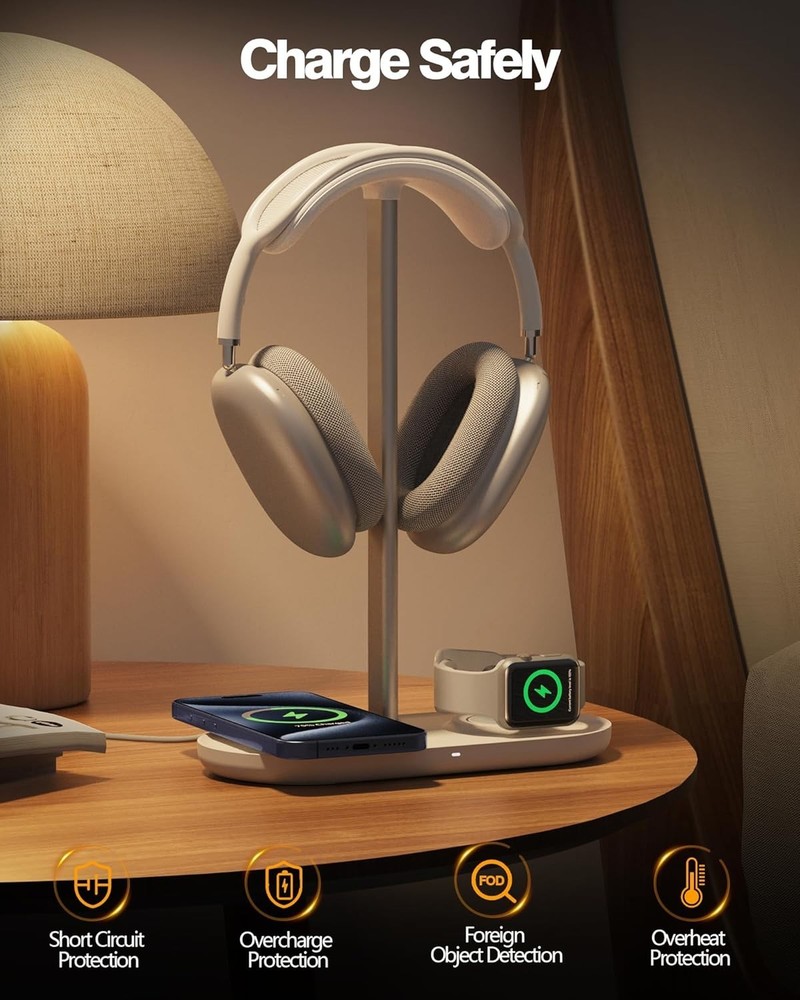 Sleek Headphone Organizer with Wireless Charging Function