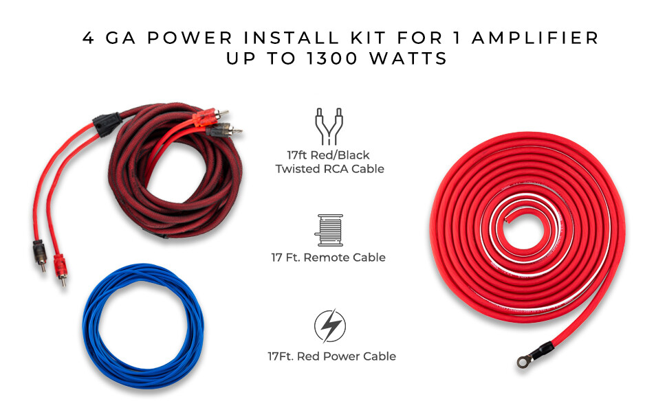 DS18 AMPKIT4 – 4GA CCA Installation Kit for Car Audio Amplifiers Amp Cables