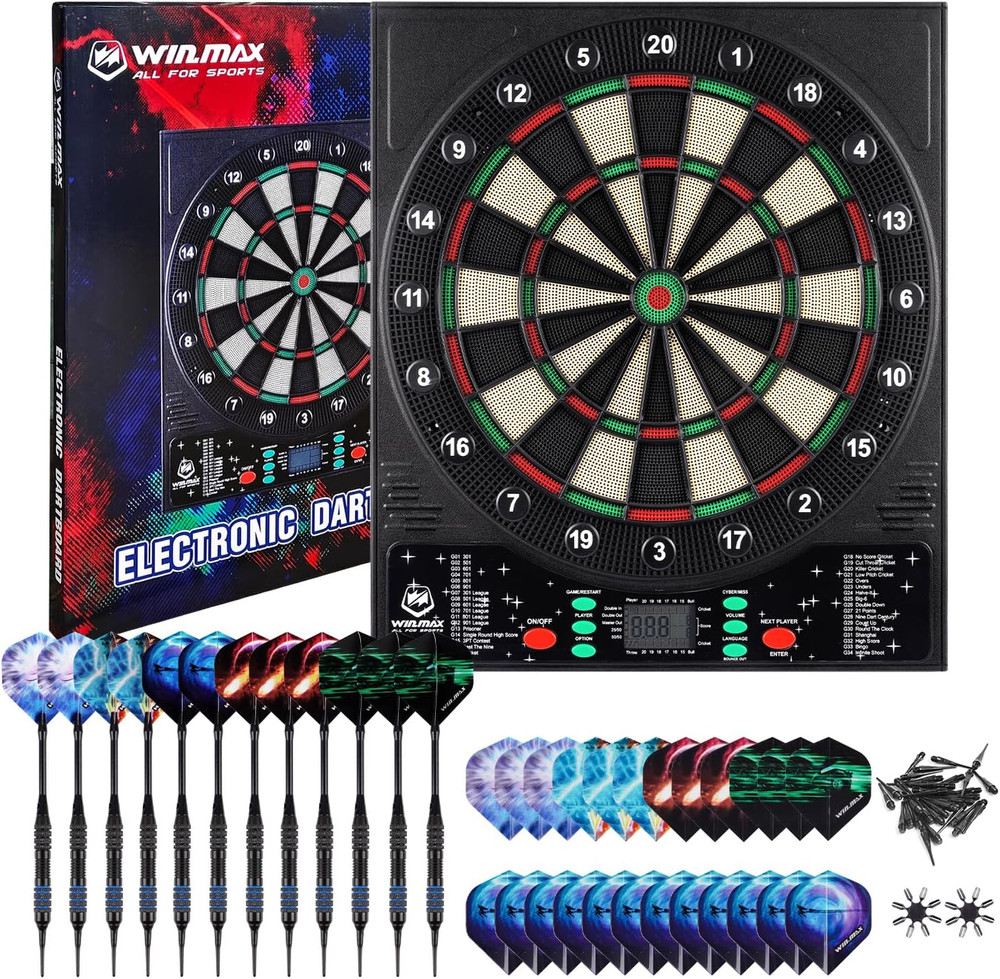 LED Electronic Dartboard with Auto-Scoring, 12 Darts & 8-Player Mode