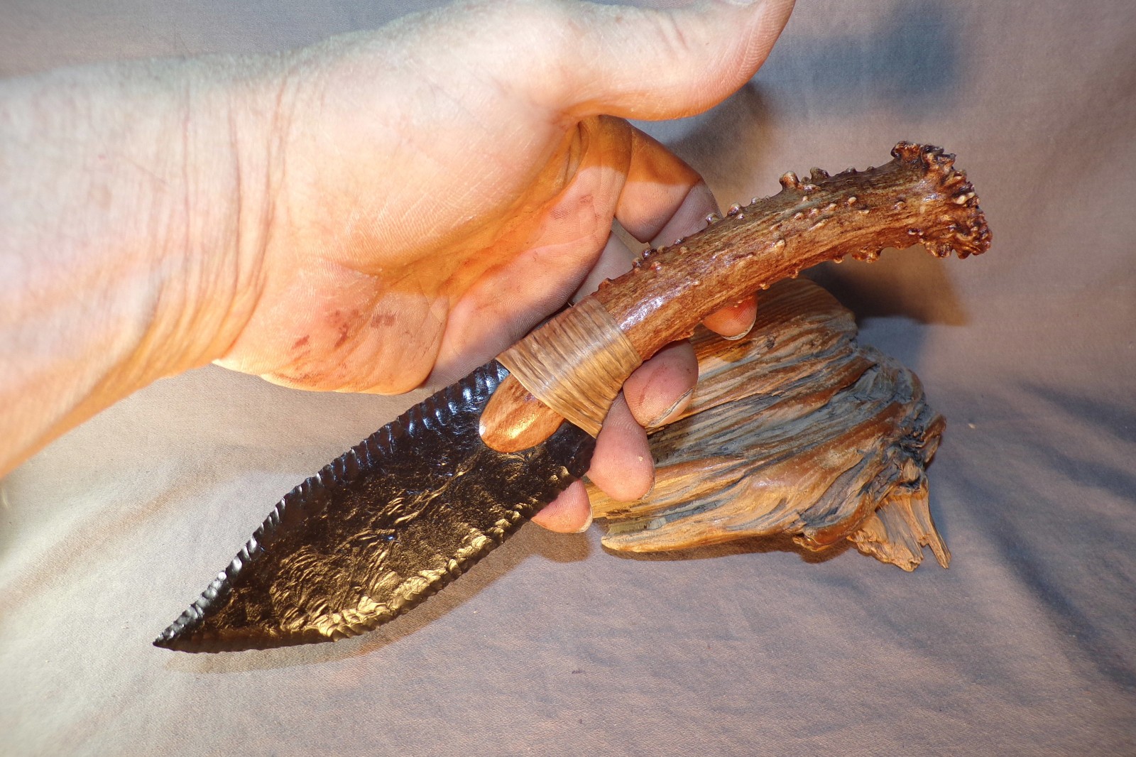 Knapped Dacite Bowie Knife Flint Knapping Black Powder Mountain Man COA