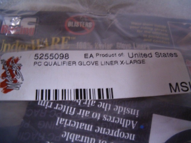 "PC Racing" Extra Large Qualifier Glove Liners-NEW!
