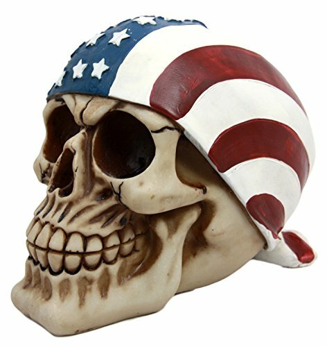 American Flag Skull Bandana Figurine Polyresin Home Decor Bikers Halloween