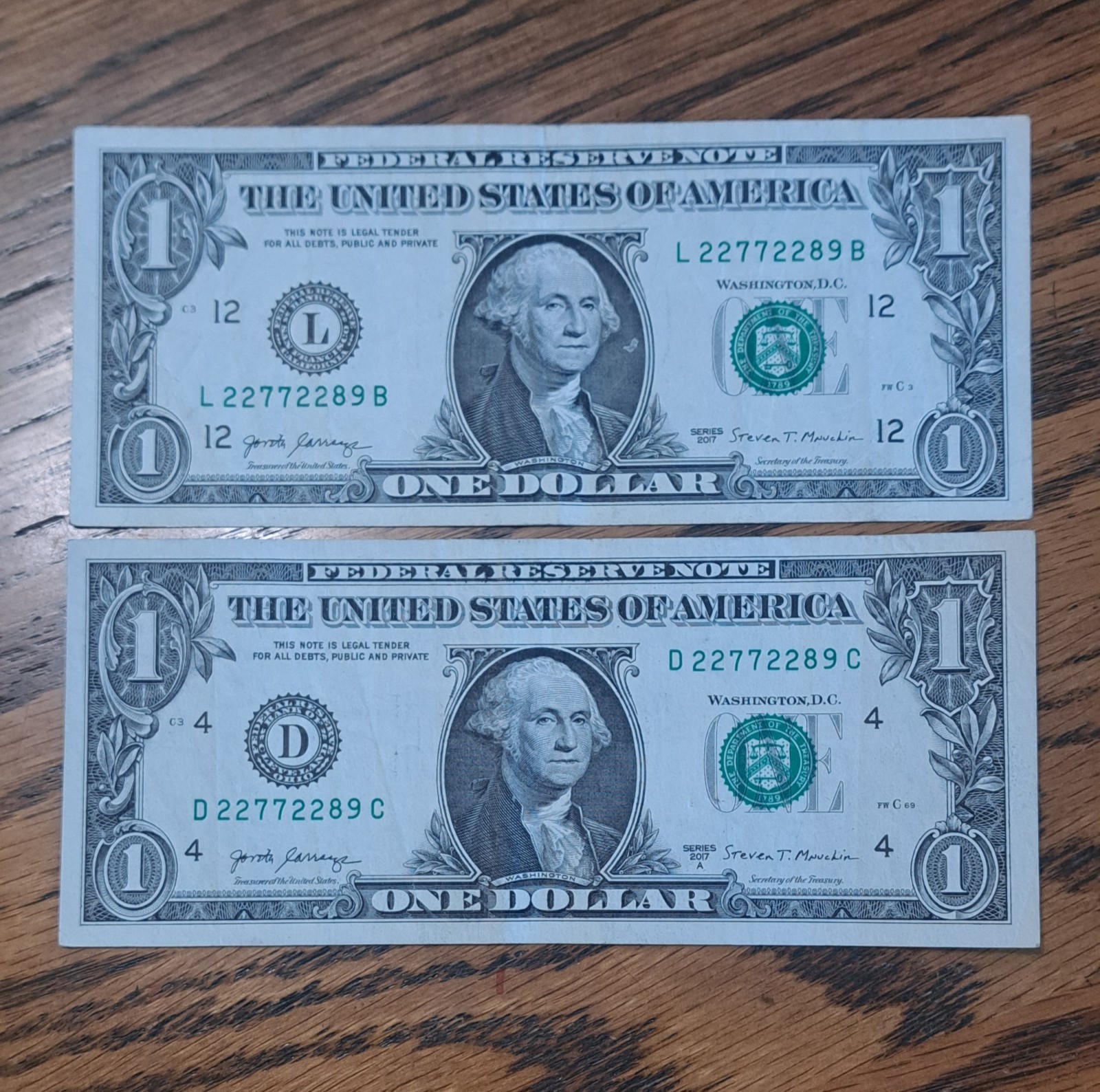 MATCHING $1 & $2DOLLAR NOTES! –SAME SERIALS -