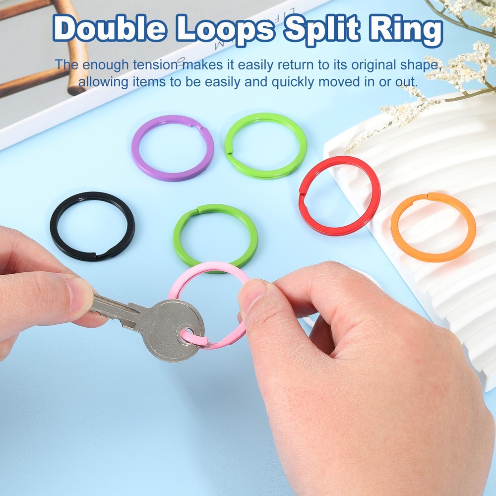 30Pcs Split Keychain Rings, 30mm Round Flat Key Holder Side Push Keyring, White