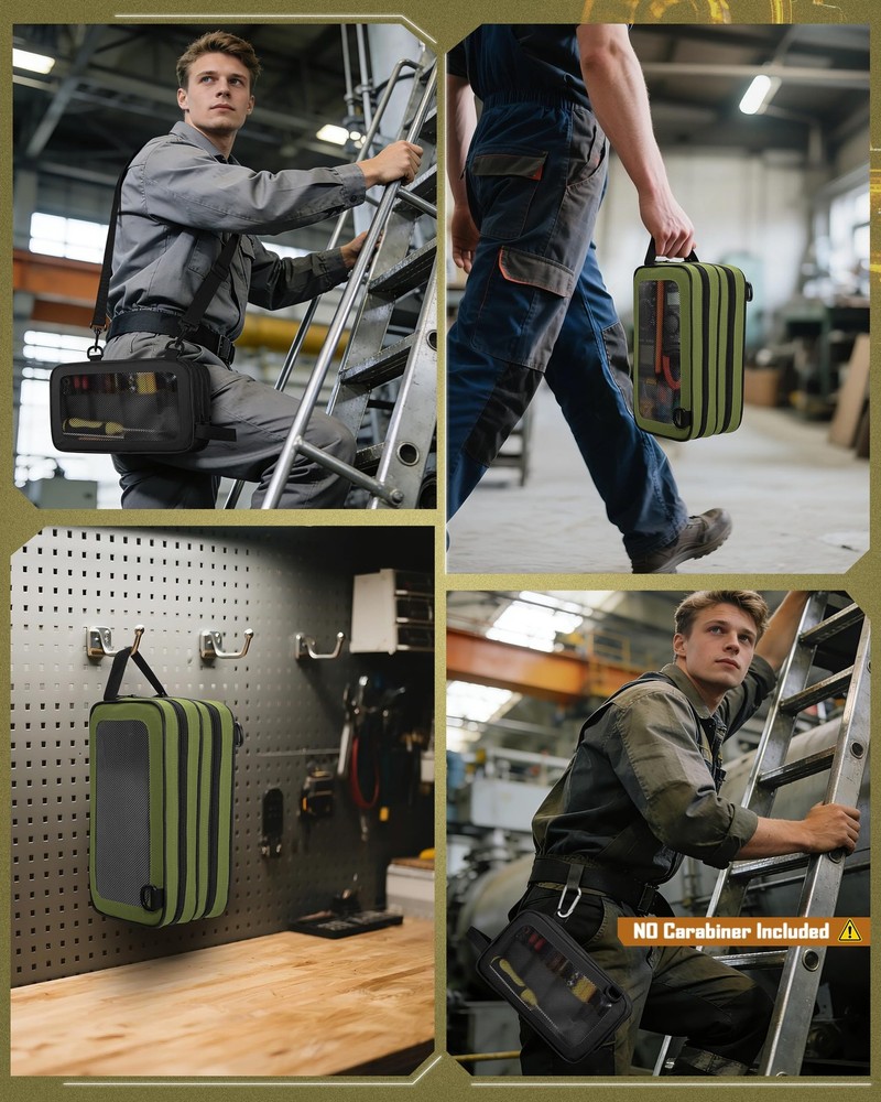 2 Pack Tool Pouch with Dual Compartments, 12” Tool Bag with Detachable Should...