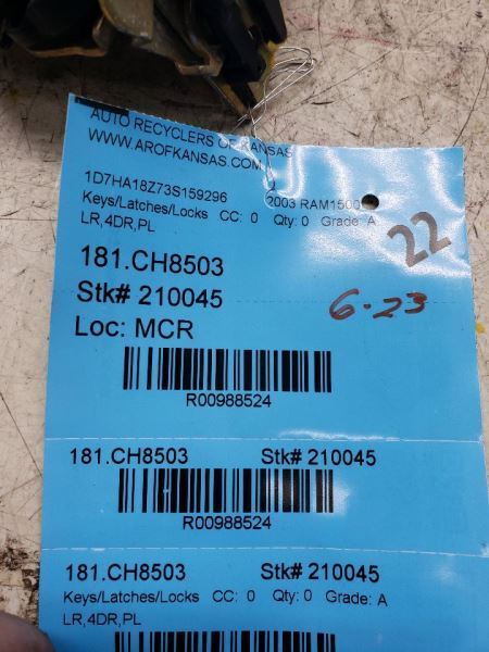 RAM1500 2003 Keys/Latches/Locks 988524