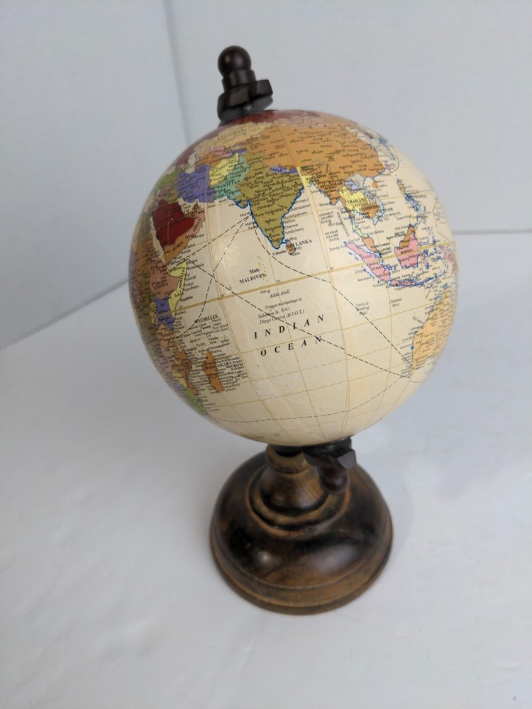 Wood Base World Globe Decor 9.5" tall