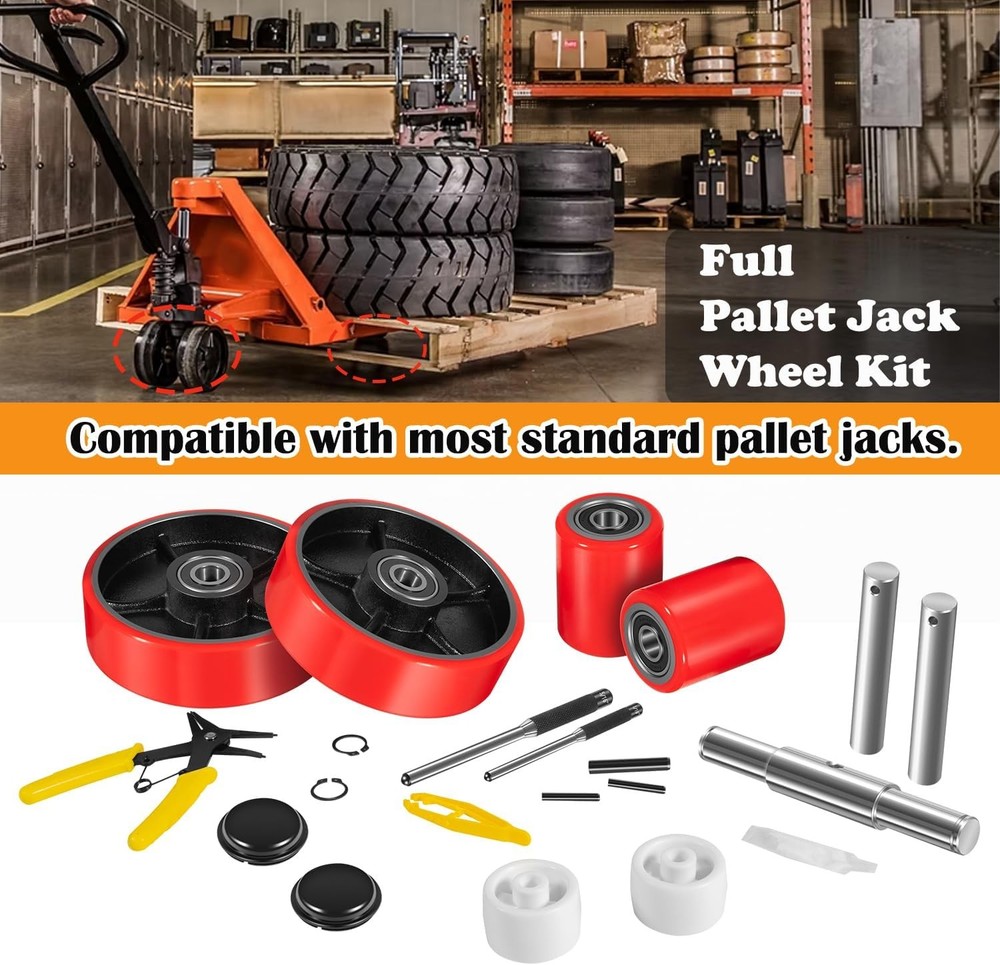 Pallet Jack Full Replacement Kit Steering Wheels 7"x2" Front Load Roller 3"x3.75