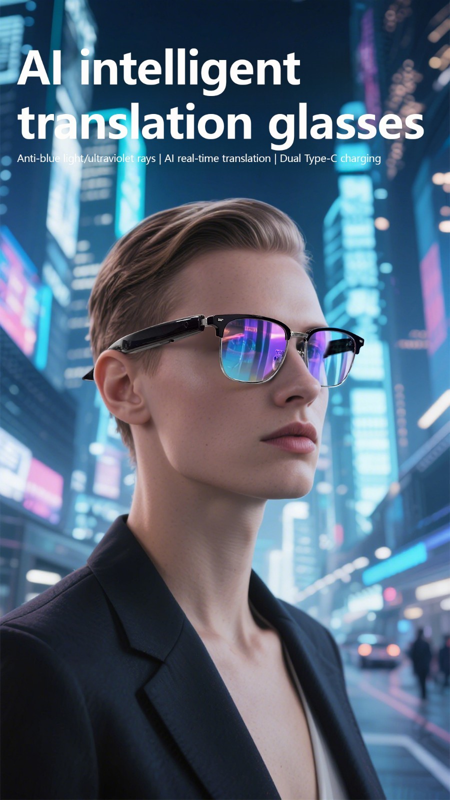 Smart Glasses AI Bluetooth Glasses 144+ Translation for Men & Woman Work Travel