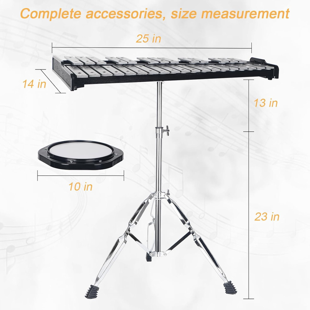 Professional 32 Note Glockenspiel Xylophone Bell Kit for Beginner :Muted Practic