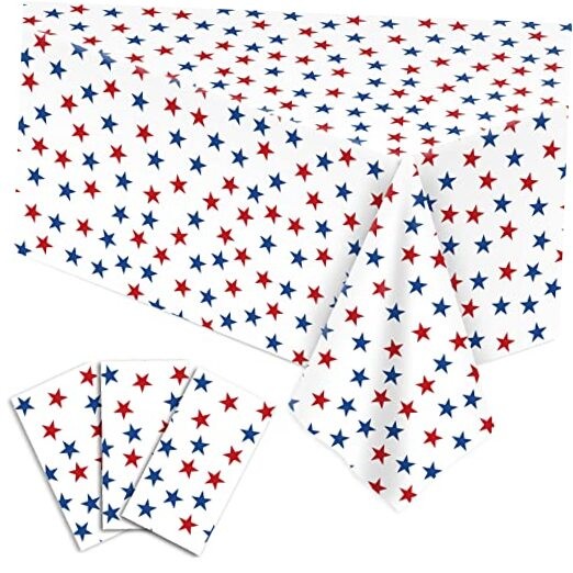 3 Packs Patriotic Plastic Tablecloth Rectangular Disposable Stars Table