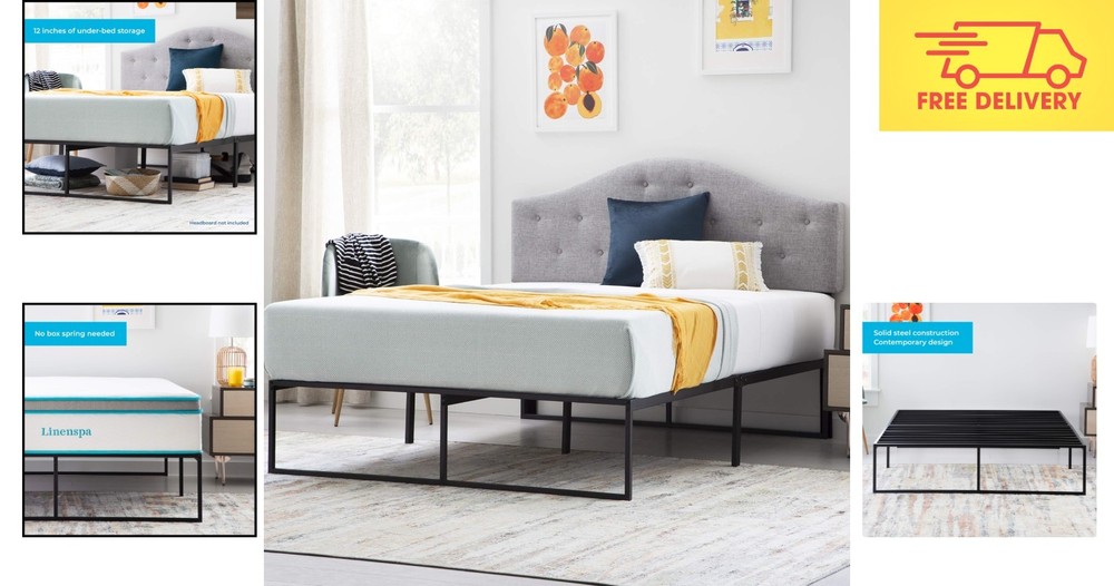 Space-Saving Twin Platform Bed Frame - 14" High, Easy Assembly, Stylish Design