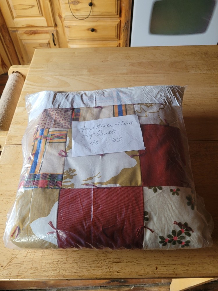 Handmade and Tied Lap Quilt 48"x60" assorted blocks