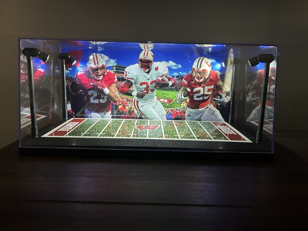 Wisconsin Badger Custom 2 Mini Helmet display case with LED lights -Runningbacks