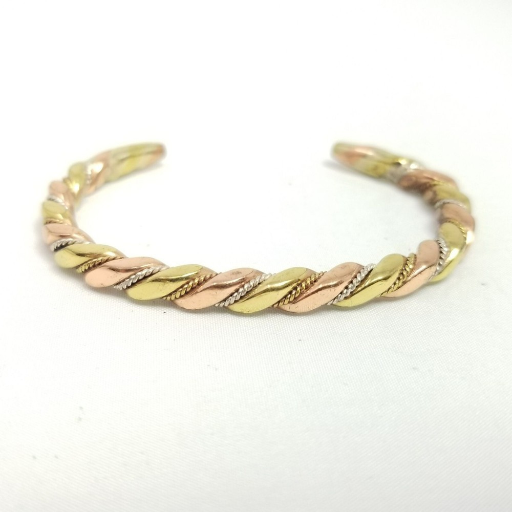 Vintage Solid Mixed Metal Cuff Bangle Bracelet, Solid Unsigned Estate