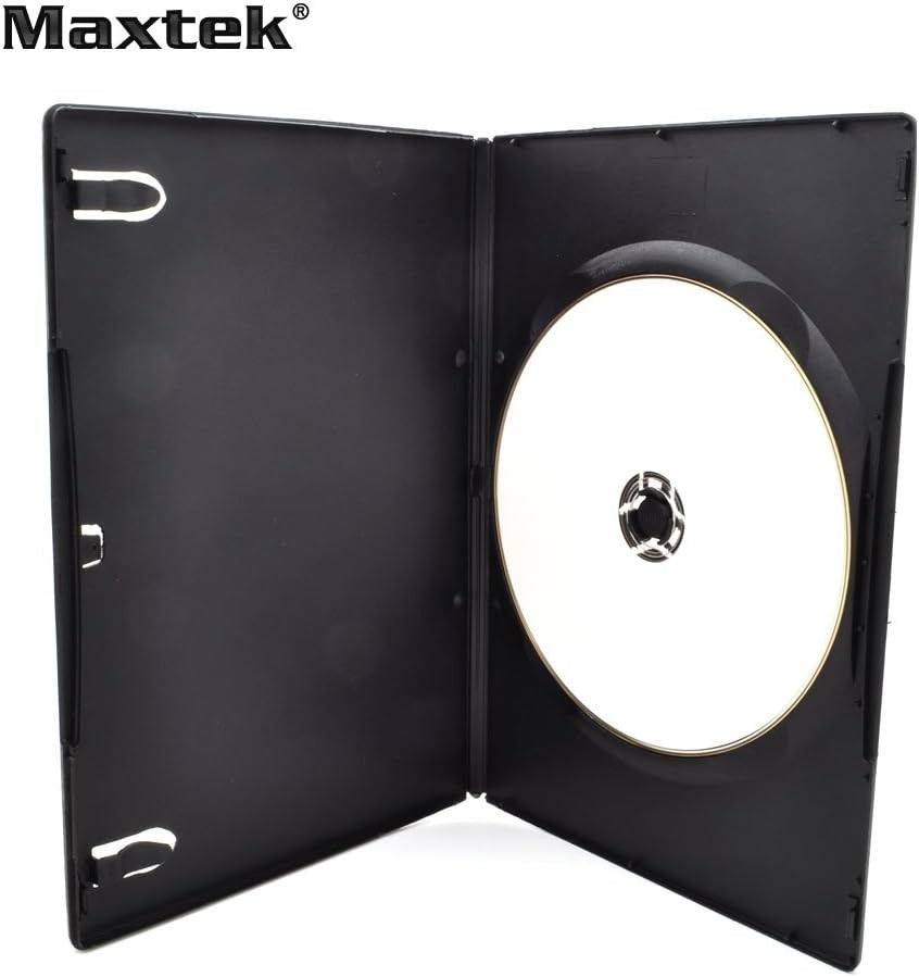 Maxtek 7mm Slim Black Single CD/DVD Case, 50 Pieces Pack.