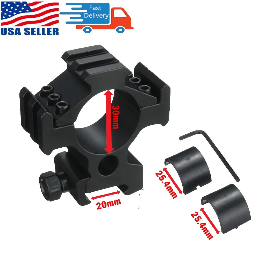 25.4/30mm High Profile Scope Mount Rings Triple Rails Mount for Flashlight Black