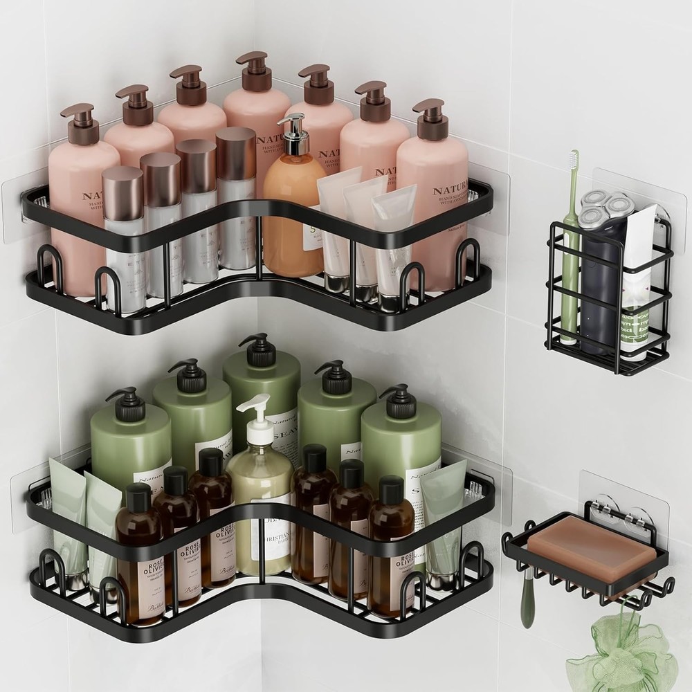 Corner Shower Caddy 4-Pack, Advanced Rustproof Design, No Drilling Adhesive S...