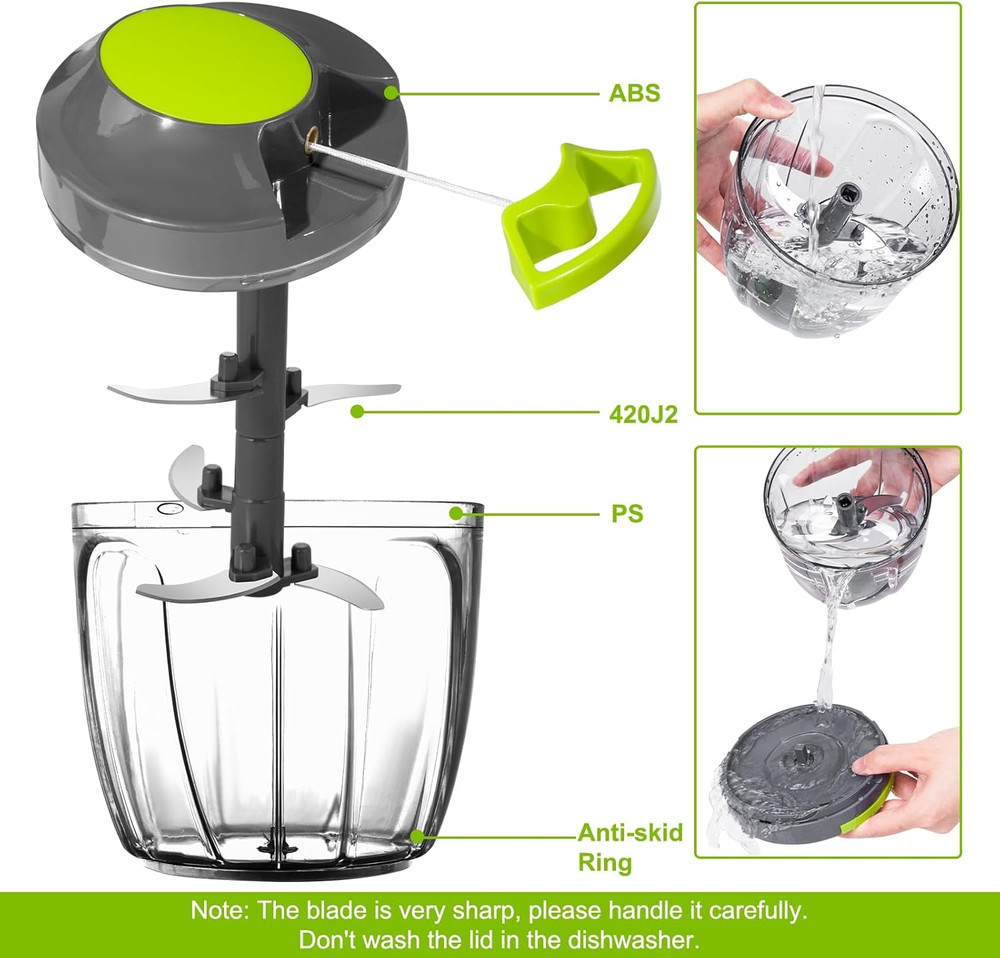 Manual Food Processor Vegetable Chopper, Portable Hand Pull String Garlic Mincer