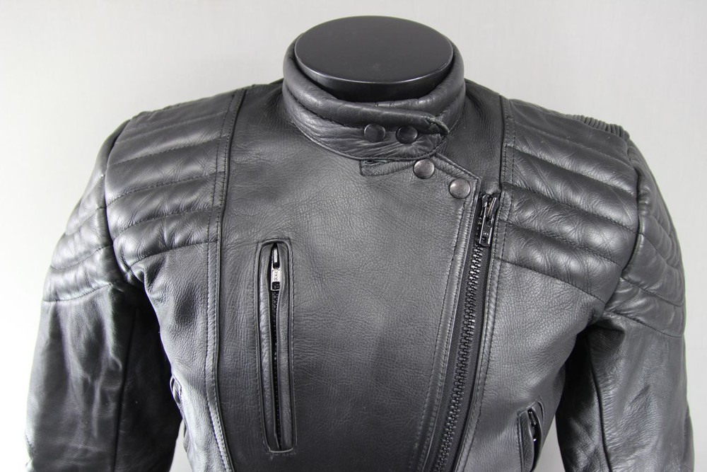 CLASSIC BLACK DYNAMIC LEATHERS COWHIDE BIKER JACKET SIZE 12