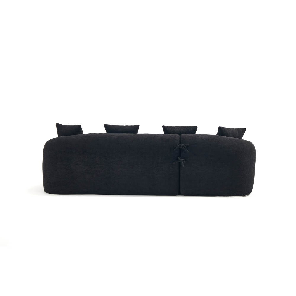 L-Shape Sectional Sofa w/ Chaise, Black Chenille Modular Couch, 30D Foam