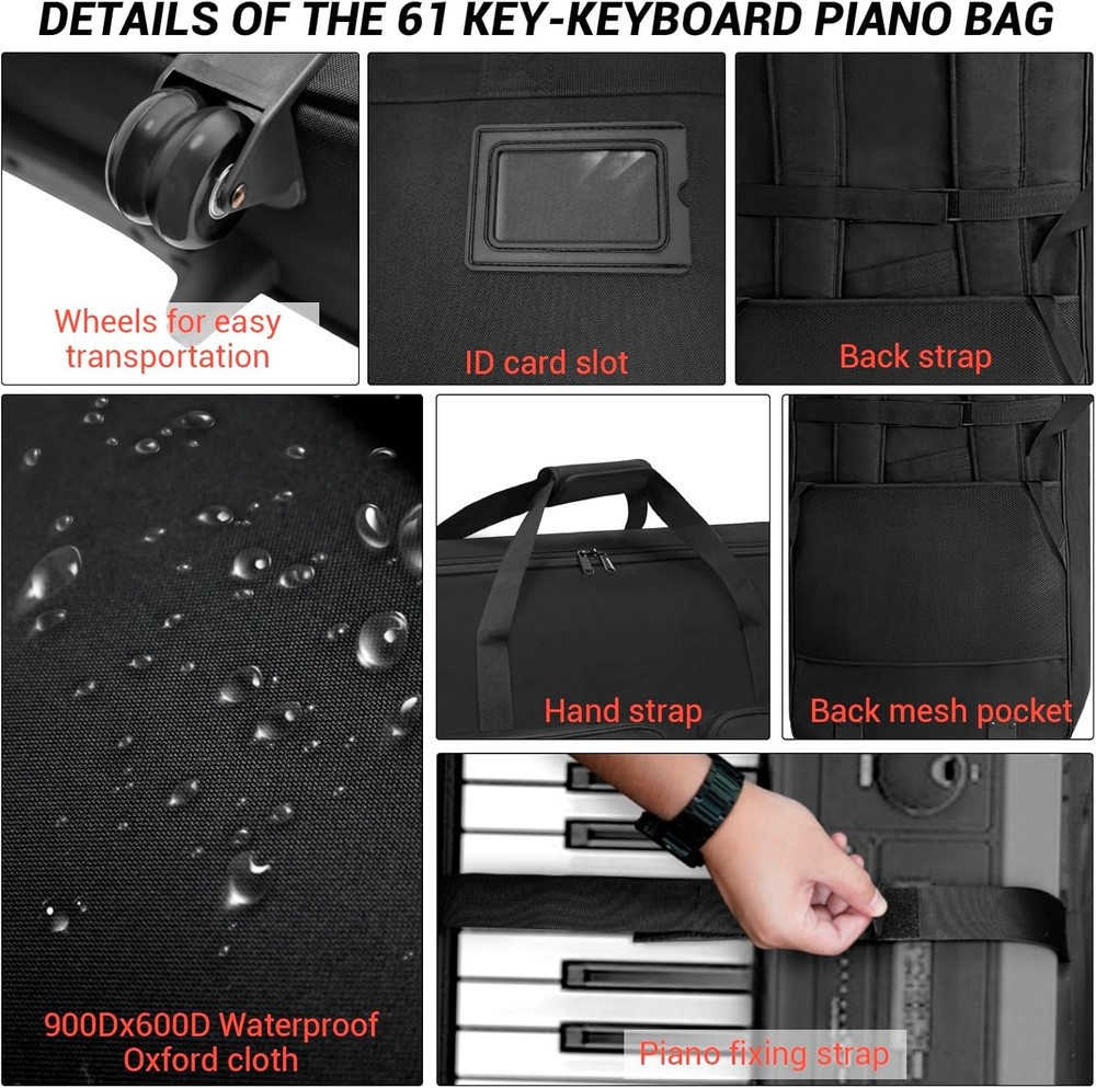 73/76 Key Keyboard Case with Wheels & Adjustable Shoulder Straps– Padded Rolling