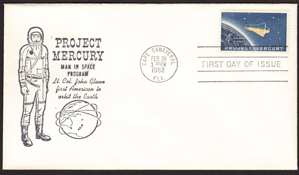 #1193 4c ~ U/A ~ FDC ~ unique (unknown) John Glenn Cachet ~ Project Mercury ~