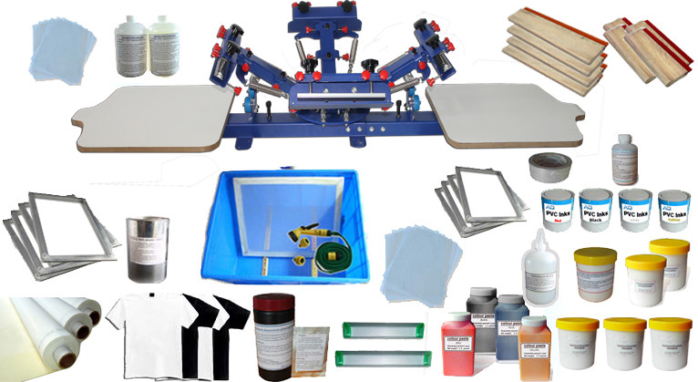 Techtongda 4 Color 2 Station Silk Screen Printing Kit Screen Press Start Kit