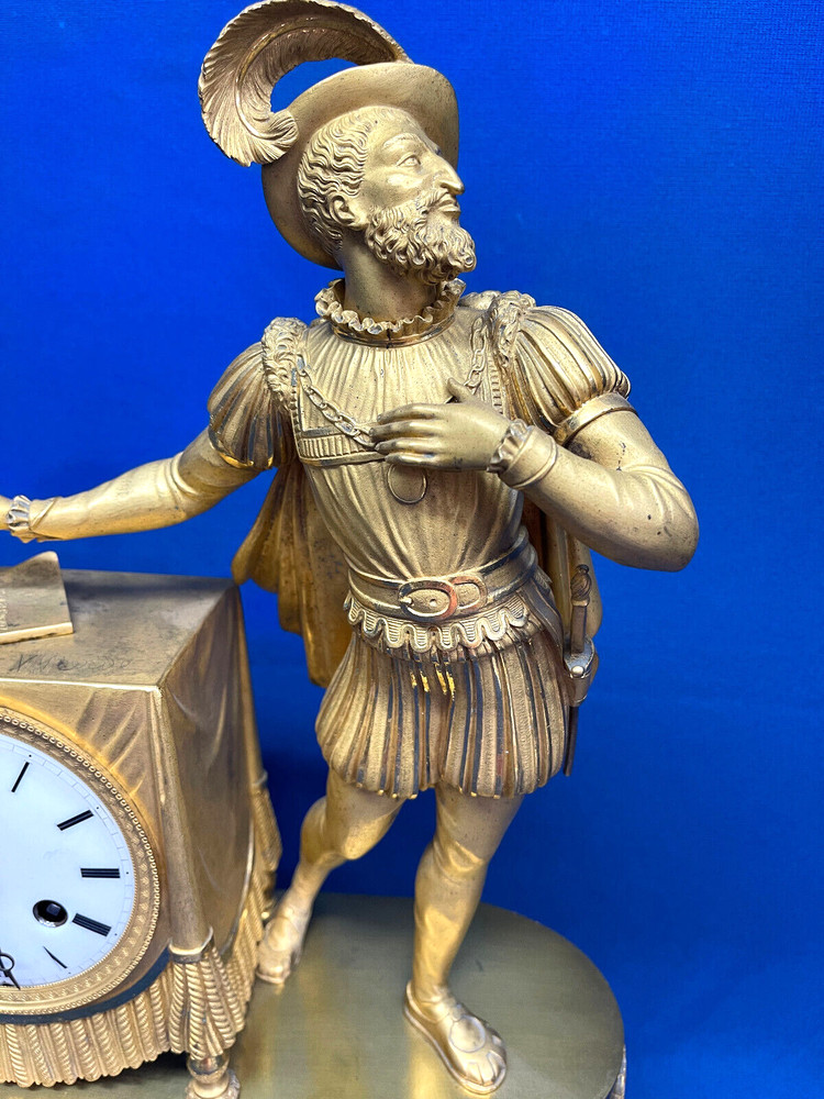 Antique 1810 French Ormolu Figural Silk Thread Mantel Clock *