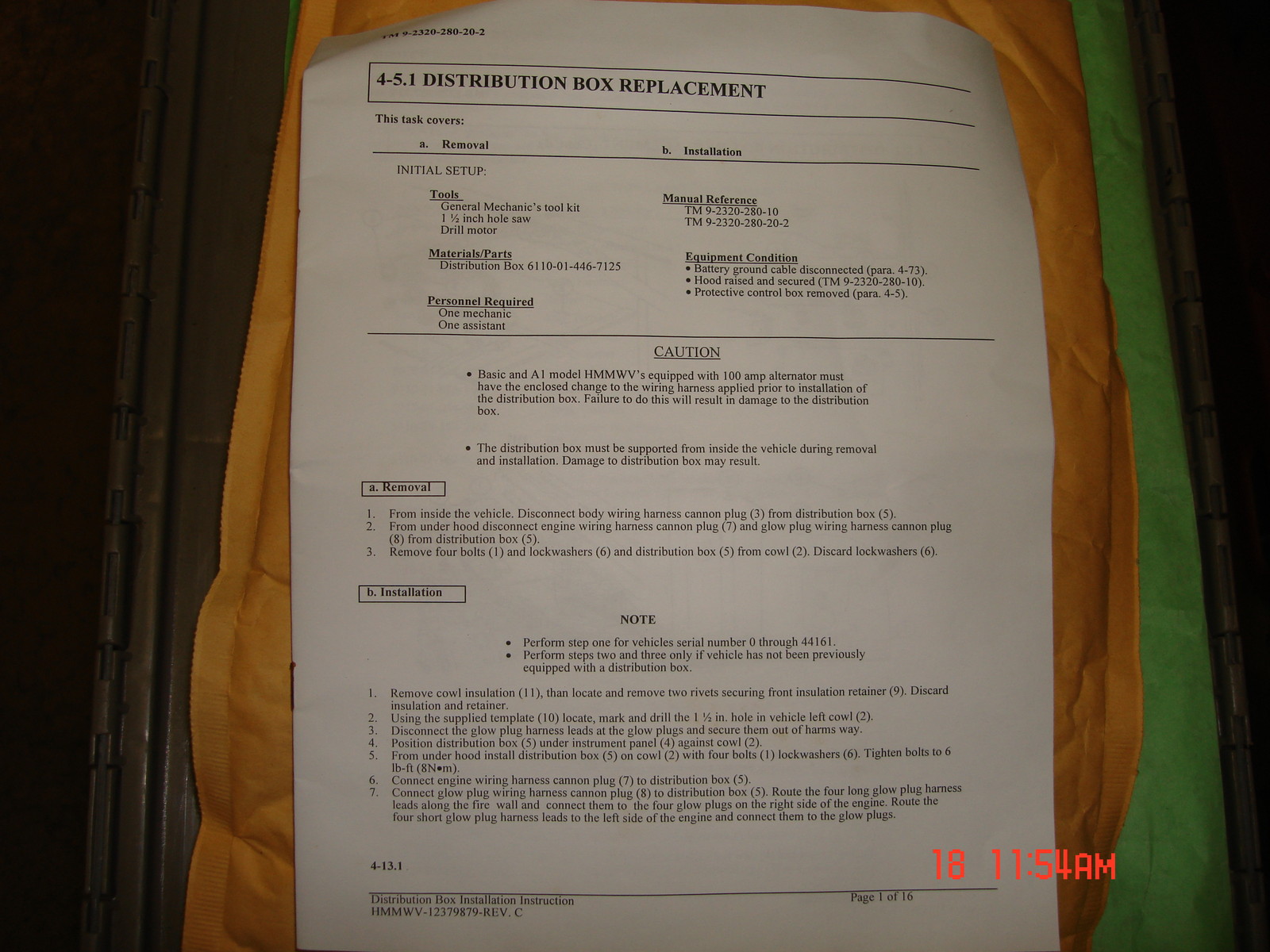 NEW!!! HMMWV Glow Plug Distribution Box Interface Harness P/N: 12379865