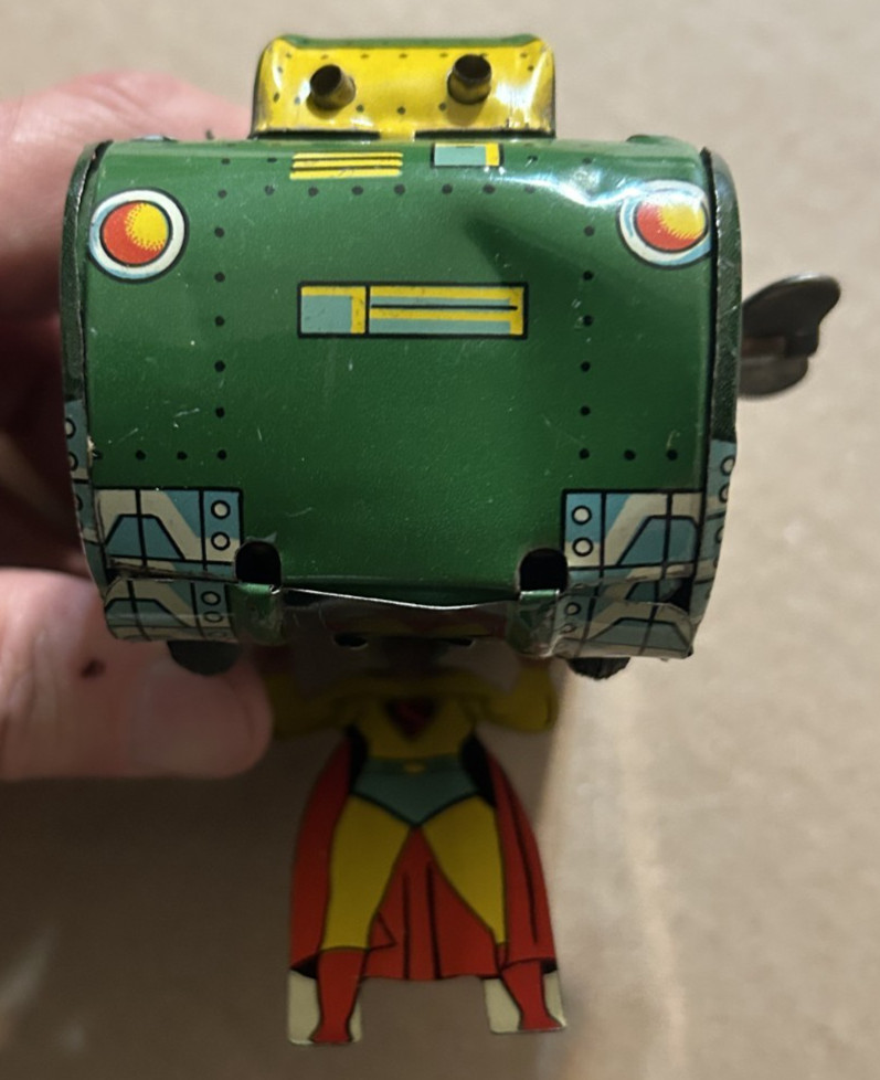 1950's Mechanical SUPERMAN TURNOVER TANK Linemar Tin Wind-Up w ORIGINAL BOX RARE