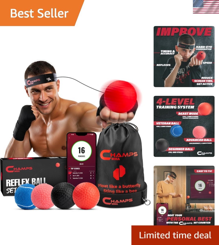 Versatile Boxing Reflex Training Set with App & Spare Strings - Gift Ready