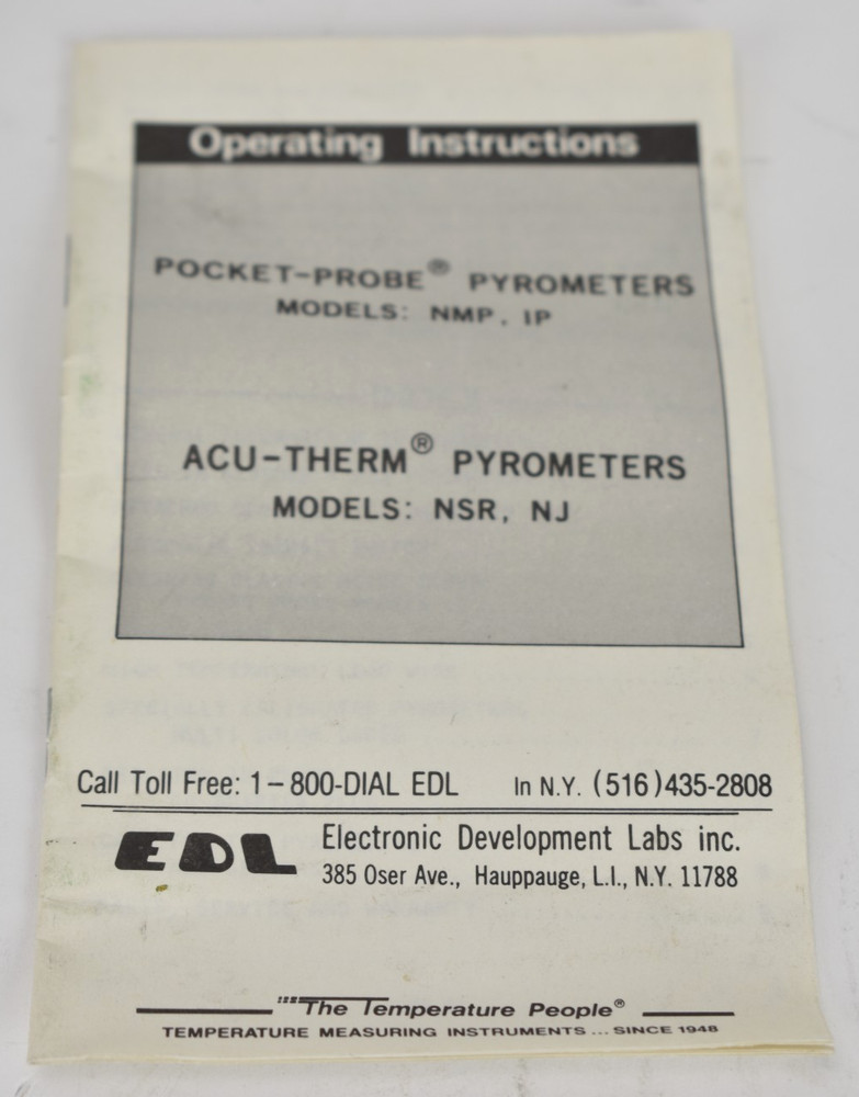 EDL Pocket-Probe Pyrometer Model IP - 0-600 Degrees Fahrenheit