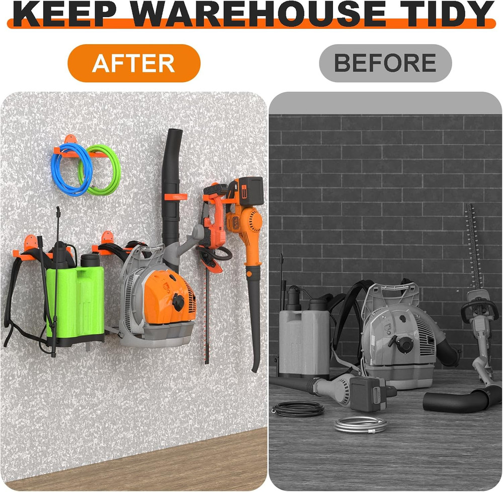 Heavy Duty 3-Pack Backpack Blower Rack with Hose Holder for Tool Storage