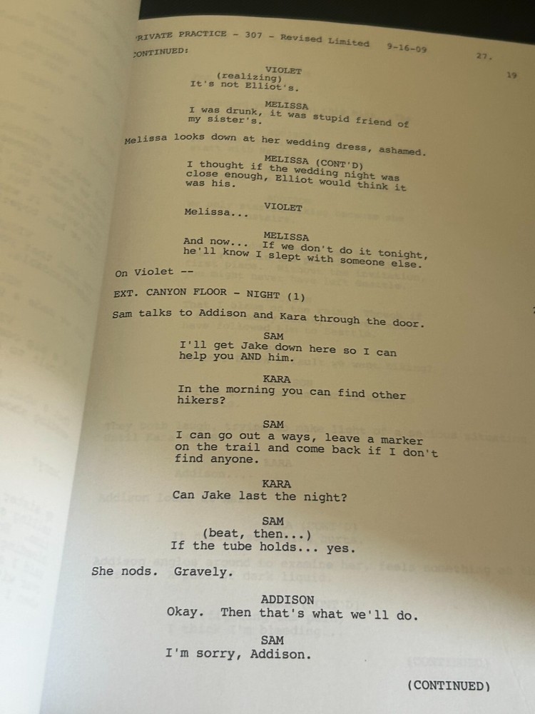 ORIGINAL SCRIPT PRIVATE PRACTICE THE HARD PART KATE WALSH TIM DALY