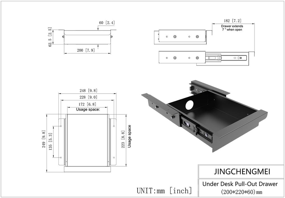 Under Desk Mounted Sliding Pull-Out Drawer for Office Desk or Table - Storage...