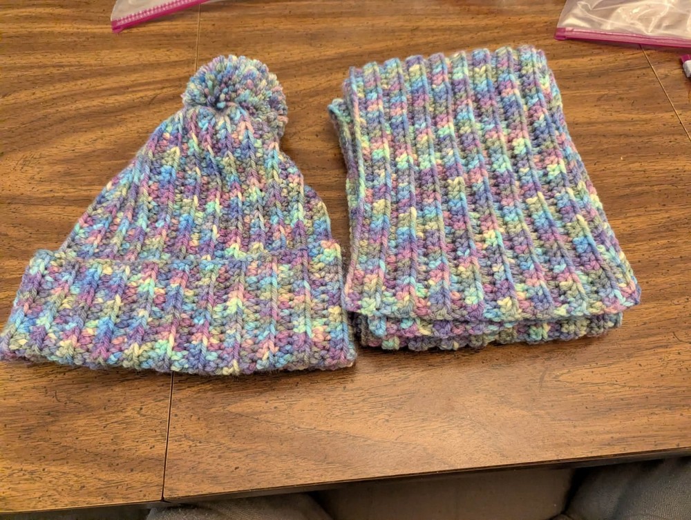 Handmade Crochet Hat and Scarf Sets Multicolor Pom-Pom Various Patterns