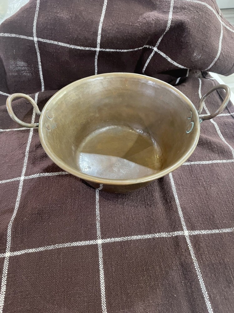 Primitive Hammered Copper Pot w Double Handles Rounded Bottom Rustic Farmhouse