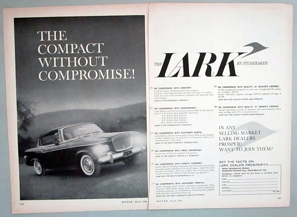 1960 Studebaker Lark Coupe Original 2-Page Print Ad