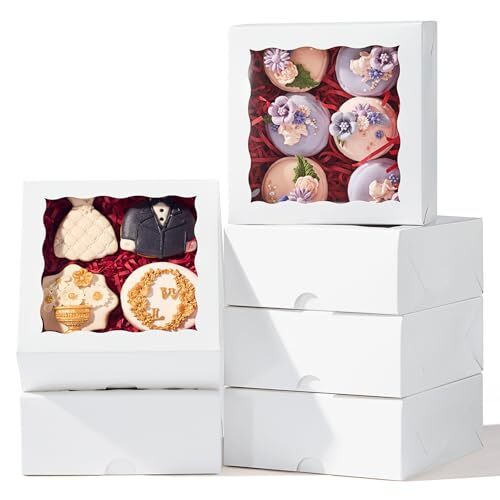 100PCS 6"x6"x2½ Bakery Boxes with Window Cookie Boxes Small Cake Boxes Macaro...