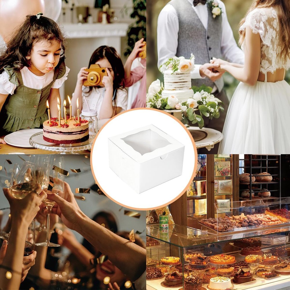 Cookie Boxes with Window 5x5x3.5 Inch50 Pack Premium White Bakery BoxesMini T...