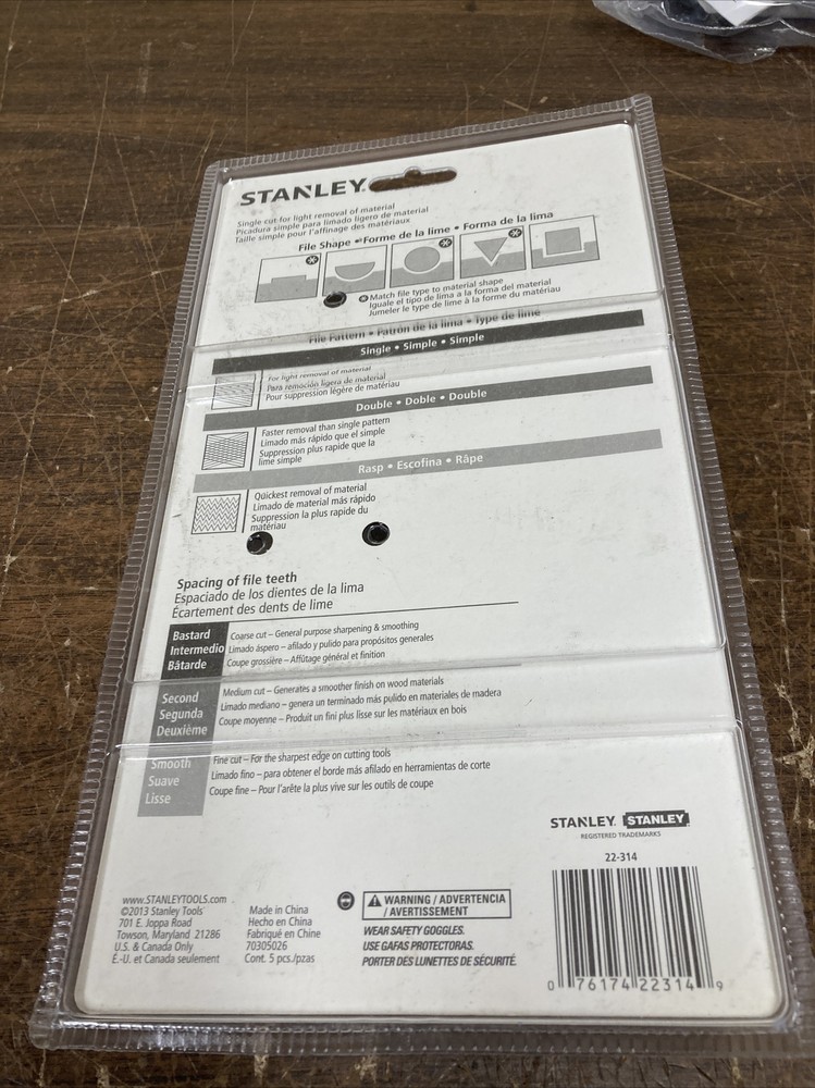 FILE SET,5-PC W/HANDLE STANLEY by STANLEY TOOLS New