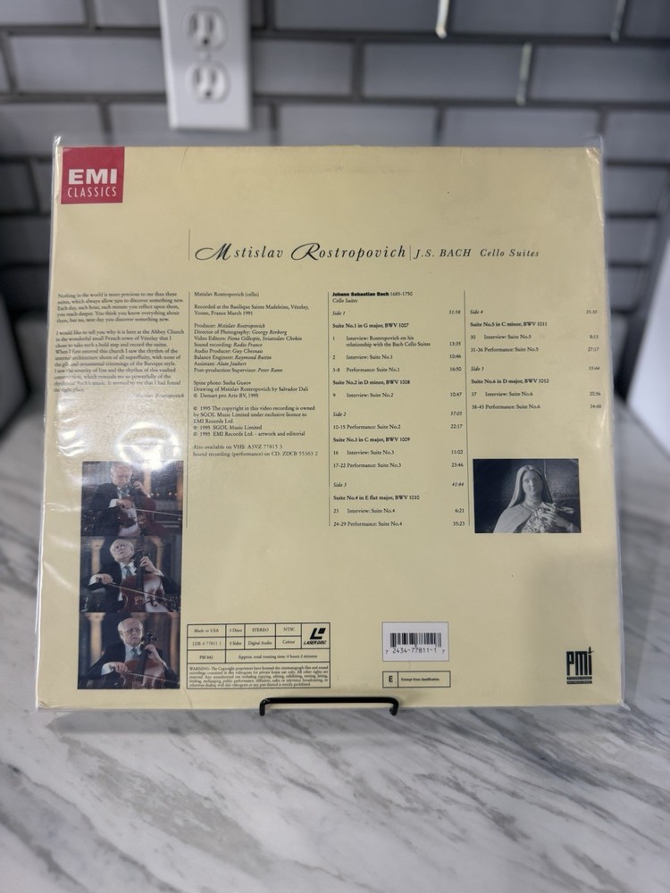 EMI Classics Mstislav Rostropovich Bach Cello Suites Laserdisc
