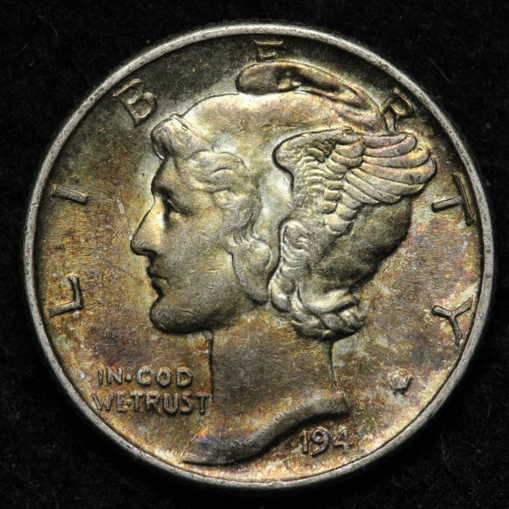 1941 Mercury Silver Dime TONED E337 UJ