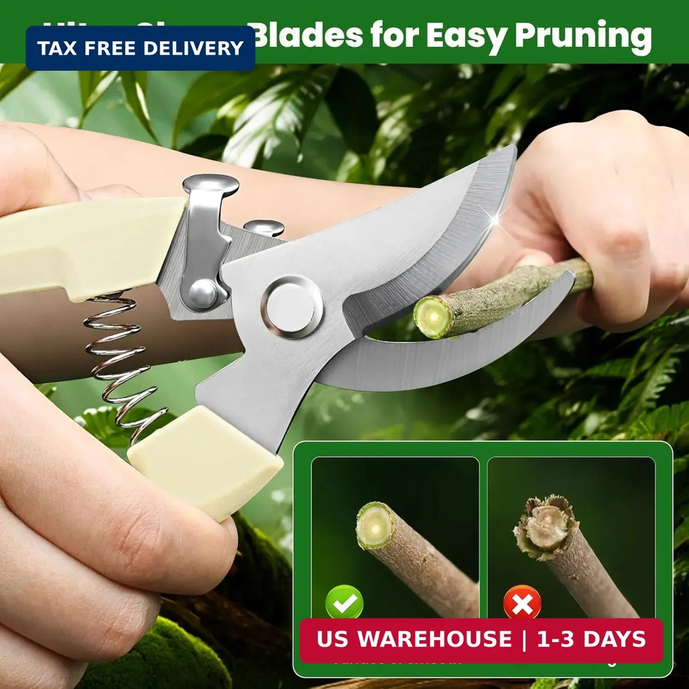 2 Pack Gardening Pruning Shears, Sharp Bypass Blade Garden Shears, Stainless Ste