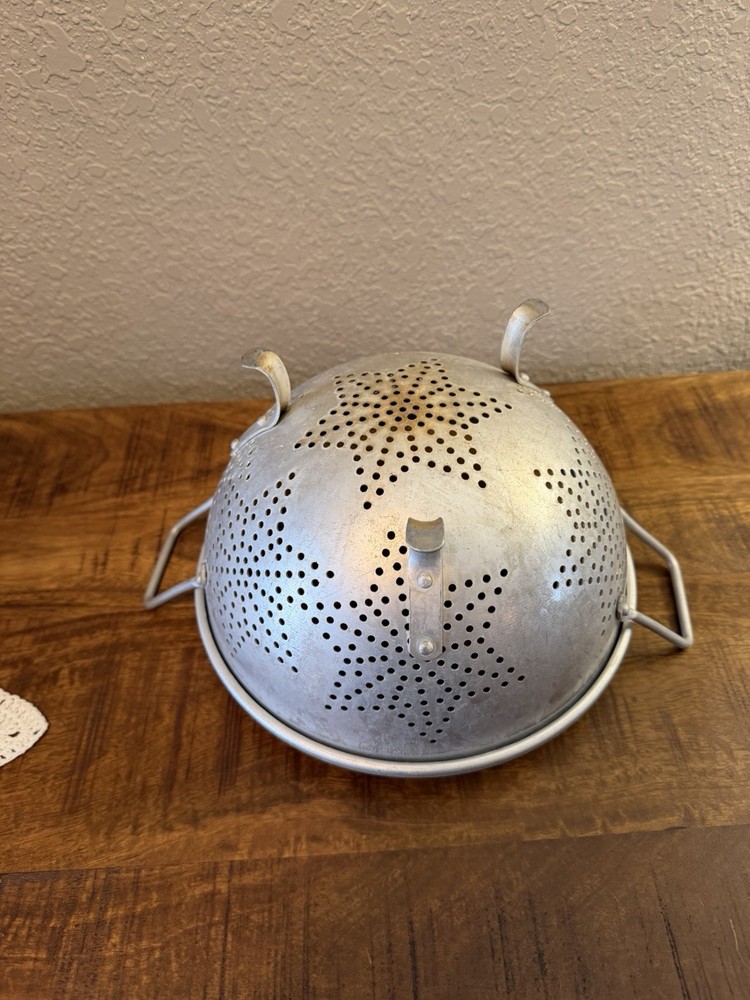 Vintage Aluminum Footed Star Pattern Colander Primitive Kitchen Decor