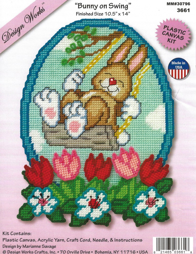 BUNNY ON SWING  Wall Hanging  plastic canvas  PATTERN (#TF0081)